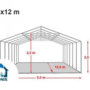 Professzionális extra erős rendezvénysátor  5x12m, ponyva PVC erősített szerkezettel padlókerettel fehér