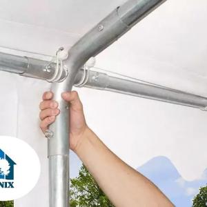 Professzionális extra erős rendezvénysátor 6 × 10 m, 60 m², fehér PVC ponyvával, 2,6 m oldalmagassággal, Ø 50 mm-es erősített horganyzott acélvázzal és padlókerettel