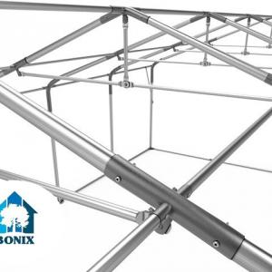 Professzionális extra erős rendezvénysátor 6 × 10 m, 60 m², fehér PVC ponyvával, 2,6 m oldalmagassággal, Ø 50 mm-es erősített horganyzott acélvázzal és padlókerettel