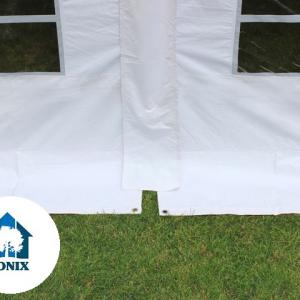 Professzionális extra erős rendezvénysátor 6 × 10 m, 60 m², fehér PVC ponyvával, 2,6 m oldalmagassággal, Ø 50 mm-es erősített horganyzott acélvázzal és padlókerettel