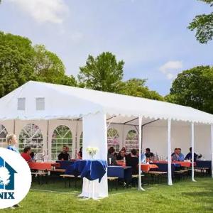 Professzionális extra erős rendezvénysátor 6 × 12 m, 72 m², fehér PVC ponyvával, 2,6 m oldalmagassággal, Ø 50 mm-es erősített horganyzott acélvázzal és padlókerettel