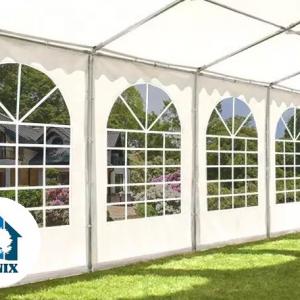 Professzionális extra erős rendezvénysátor 6 × 12 m, 72 m², fehér PVC ponyvával, 2,6 m oldalmagassággal, Ø 50 mm-es erősített horganyzott acélvázzal és padlókerettel