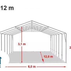 Professzionális extra erős rendezvénysátor 6 × 12 m, 72 m², fehér PVC ponyvával, 2,6 m oldalmagassággal, Ø 50 mm-es erősített horganyzott acélvázzal és padlókerettel