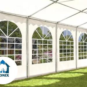 Professzionális extra erős rendezvénysátor 6 × 8 m, 48 m², fehér PVC ponyvával, 2,6 m oldalmagassággal, Ø 50 mm-es erősített horganyzott acélvázzal és padlókerettel