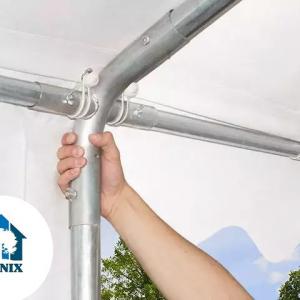 Professzionális extra erős rendezvénysátor 6 × 8 m, 48 m², fehér PVC ponyvával, 2,6 m oldalmagassággal, Ø 50 mm-es erősített horganyzott acélvázzal és padlókerettel