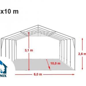 Professzionális extra erős rendezvénysátor 6x10 m, ponyva PVC fehér +2,6 m oldalmagasság, erősített szerkezet