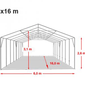 Professzionális extra erős rendezvénysátor 6x16 m ponyva tűzálló PVC  oldalfalmagasság+ 2,6m, erősített szerkezet