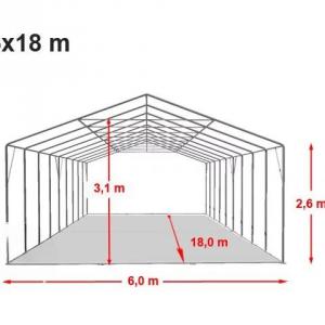 Professzionális extra erős rendezvénysátor 6x18 m, ponyva tűzálló  PVC oldalmagasság + 2,6m erősített szerkezet (108m2)
