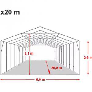 Professzionális extra erős rendezvénysátor 6x20 m, ponyva PVC 800 oldalmagasság+ 2,6m, erősített szerkezet fehér (120m2)