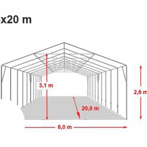 Professzionális extra erős rendezvénysátor 6x20 m ponyva tűzálló PVC szürke + 2,6m