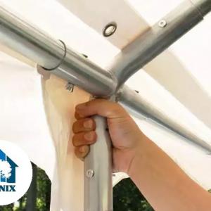 Professzionális extra erős rendezvénysátor 6x28 m ponyva lángálló PVC szürke-fehér oldalmagasság + 2,6m, erősített szerkezettel