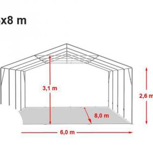 Professzionális extra erős rendezvénysátor 6x8 m,ponyva tűzálló PVC oldalfalmagasság +2,6m oldalmagasság szürke/fehér