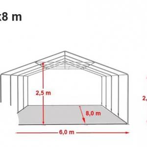 Professzionális extra erős rendezvénysátor 6x8m, ponyva PVC  erősített szerkezettel padlókerettel fehér