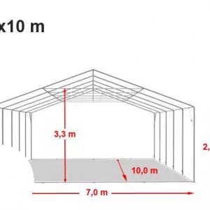 Professzionális extra erős rendezvénysátor 7x10 m, ponyva tűzálló PVC oldalmagasság+ 2,6m erősített szerkezettel fehér