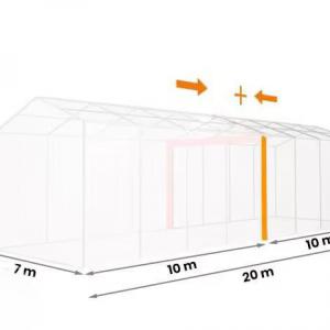 Professzionális extra erős rendezvénysátor 7x20 m, ponyva tűzálló PVC oldalmagasság + 2,6m, erősített szerkezettel fehér