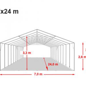 Professzionális  extra erős rendezvénysátor 7x24 m, ponyva lángálló PVC oldalmagasság + 2,6m, erősített szerkezettel