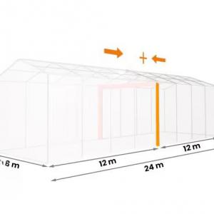 Professzionális extra erős rendezvénysátor 8 × 24 m, 192 m², fehér PVC ponyvával, 2,6 m oldalmagassággal, Ø 50 mm-es erősített horganyzott acélvázzal és padlókerettel