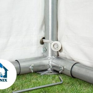 Professzionális extra erős rendezvénysátor 8x12 m, ponyva lángálló PVC oldalmagasság+ 2,6m erősített szerkezettel, padlókerettel fehér
