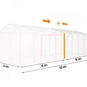 Professzionális extra erős rendezvénysátor parti sátor 3x12 m, ponyva PVC fehér oldalmagasság +2,6 m  erősített szerkezet padlókerettel