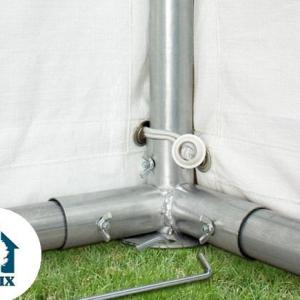 Professzionális extra erős rendezvénysátor, partisátor 5 × 12 m, 60 m², PVC fehér ponyvával, megerősített horganyzott acélszerkezettel, extra tetőmerevítéssel és stabil padlókerettel