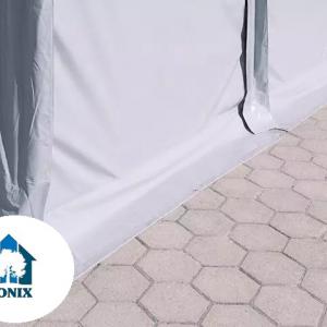 Professzionális ipari raktársátor 8 × 16 m – 128 m², 4,00 m oldalmagassággal, tolókapuval, erős szürke PVC ponyvával és extra megerősített horganyzott acélszerkezettel