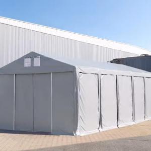 Professzionális ipari raktársátor 8 × 24 m – 192 m², 4,00 m oldalmagassággal, tolókapuval, PVC ponyvával és extra megerősített horganyzott acélszerkezettel