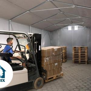 Professzionális ipari raktársátor PVC ponyvacsarnok 3×6 m, 18 m², 3,00 m oldalmagassággal, felhúzható kapuval és teljesen horganyzott acélvázzal – szürke