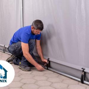 Professzionális ipari raktársátor PVC ponyvacsarnok 3×6 m, 18 m², 3,00 m oldalmagassággal, felhúzható kapuval és teljesen horganyzott acélvázzal – szürke