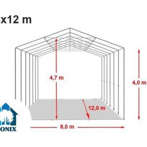 Professzionális ipari sátor 8x12m raktársátor 4,00m oldalmagasság, standard kapuval ponyva PVC szürke