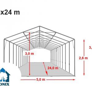 Professzionális ipari sátor tároló sátor 5x24 m ponyva PVC oldalfalmagasság +2,6 m  szürke