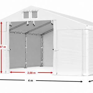 Professzionális ipari tárolósátor 4 × 6 m, 24 m², 2,00 m oldalmagassággal, 560 g/m² vízálló fehér PVC ponyvával és horganyzott acélvázzal