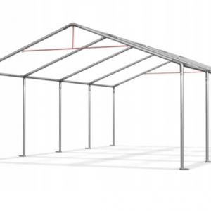 Professzionális ipari tárolósátor 4 × 6 m, 24 m², 2,00 m oldalmagassággal, 560 g/m² vízálló szürke PVC ponyvával és horganyzott acélvázzal