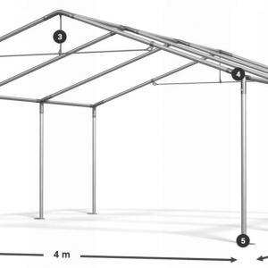 Professzionális ipari tárolósátor 4 × 6 m, 24 m², 2,00 m oldalmagassággal, 560 g/m² vízálló szürke PVC ponyvával és horganyzott acélvázzal