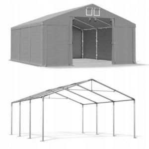 Professzionális ipari tárolósátor 4 × 6 m, 24 m², 2,00 m oldalmagassággal, 560 g/m² vízálló szürke PVC ponyvával és horganyzott acélvázzal