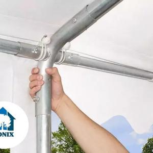 Professzionális lángálló extra erős rendezvénysátor 5x14 m, ponyva PVC fehér oldalmagasság+ 2,6m erősített szerkezettel