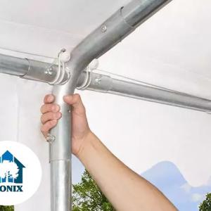 Professzionális lángálló rendezvénysátor 5 × 8 m, 40 m², fehér PVC ponyvával, 2,6 m oldalfalmagassággal, Ø 50 mm-es erősített horganyzott acélvázzal és padlókerettel