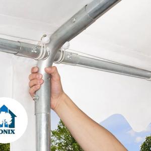 Professzionális lángálló rendezvénysátor 6 × 10 m, 60 m², fehér PVC ponyvával, 2,6 m oldalmagassággal, Ø 50 mm-es erősített horganyzott acélvázzal és padlókerettel