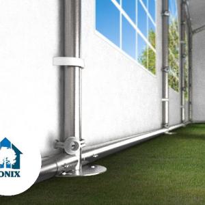 Professzionális lángálló rendezvénysátor 6 × 10 m, 60 m², fehér PVC ponyvával, 2,6 m oldalmagassággal, Ø 50 mm-es erősített horganyzott acélvázzal és padlókerettel