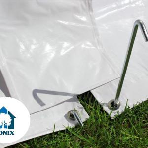 Professzionális lángálló rendezvénysátor 6 × 10 m, 60 m², fehér PVC ponyvával, 2,6 m oldalmagassággal, Ø 50 mm-es erősített horganyzott acélvázzal és padlókerettel