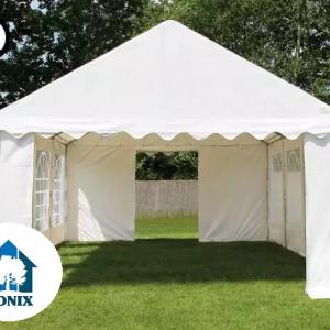 Professzionális lángálló rendezvénysátor, partisátor 3 × 6 m, 18 m², fehér PVC ponyvával,  teljesen horganyzott acélszerkezettel