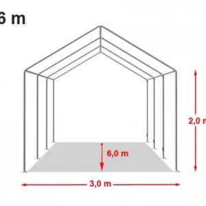 Professzionális lángálló rendezvénysátor, partisátor 3 × 6 m, 18 m², fehér PVC ponyvával,  teljesen horganyzott acélszerkezettel