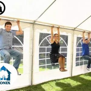 Professzionális lángálló rendezvénysátor, partisátor 3 × 6 m, 18 m², fehér PVC ponyvával,  teljesen horganyzott acélszerkezettel