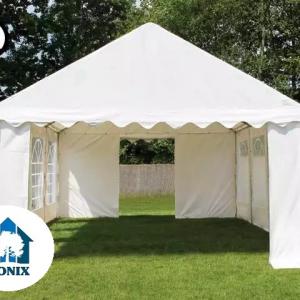 Professzionális lángálló rendezvénysátor, partisátor 4 × 6 m, 24 m², fehér PVC ponyvával,  teljesen horganyzott acélszerkezettel