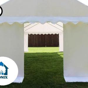 Professzionális lángálló rendezvénysátor, partisátor 4 × 6 m, 24 m², fehér PVC ponyvával,  teljesen horganyzott acélszerkezettel