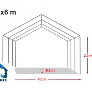 Professzionális lángálló rendezvénysátor, partisátor 4 × 6 m, 24 m², fehér PVC ponyvával,  teljesen horganyzott acélszerkezettel