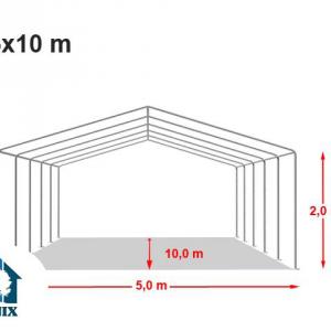 Professzionális lángálló rendezvénysátor, partisátor 5 × 10 m, 50 m², PVC fehér ponyvával, teljesen horganyzott acélszerkezettel