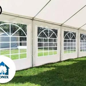 Professzionális lángálló rendezvénysátor, partisátor 6 × 14 m, 84 m², extra erős fehér PVC ponyvával,  teljesen horganyzott acélszerkezettel