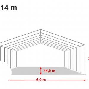 Professzionális lángálló rendezvénysátor, partisátor 6 × 14 m, 84 m², extra erős fehér PVC ponyvával,  teljesen horganyzott acélszerkezettel