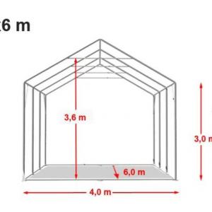 Professzionális ponyva csarnok  raktársátor 4x6m oldalmagasság 3,00m felhúzható kapuval, ponyva PVC  szürke