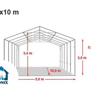 Professzionális ponyva csarnok raktársátor  5x10m oldalmagasság 3,00 m ponyva tűzálló PVC  felhúzható kapuval,  szürke